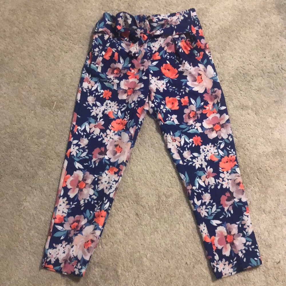 Navy Floral Trousers - size L